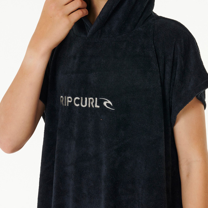2024 Rip Curl Junior Brand Hooded Towel Changing Robe / Poncho 007BTO - Black / Grey